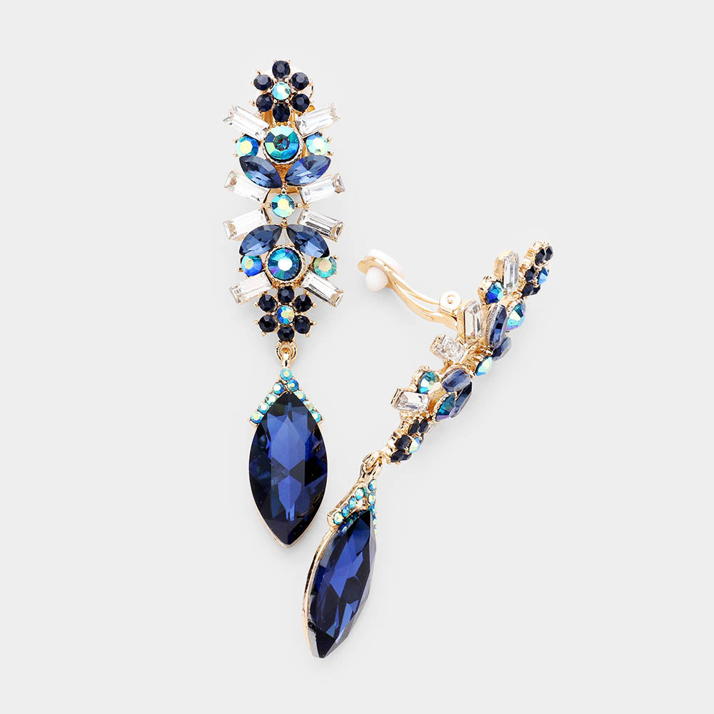 Crystal Marquise Rhinestone Pave Evening Clip On Earrings