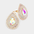 Teardrop Stone Center Evening Clip on Earrings