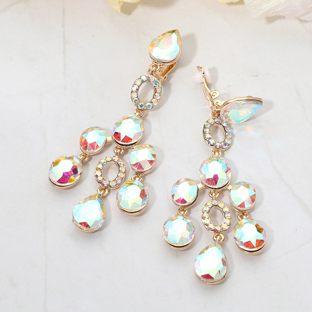 Faceted Chandelier Statement Evening Clip On Earrings