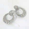 Rhinestone Pave Open Ring Door Knocker Clip On Earrings
