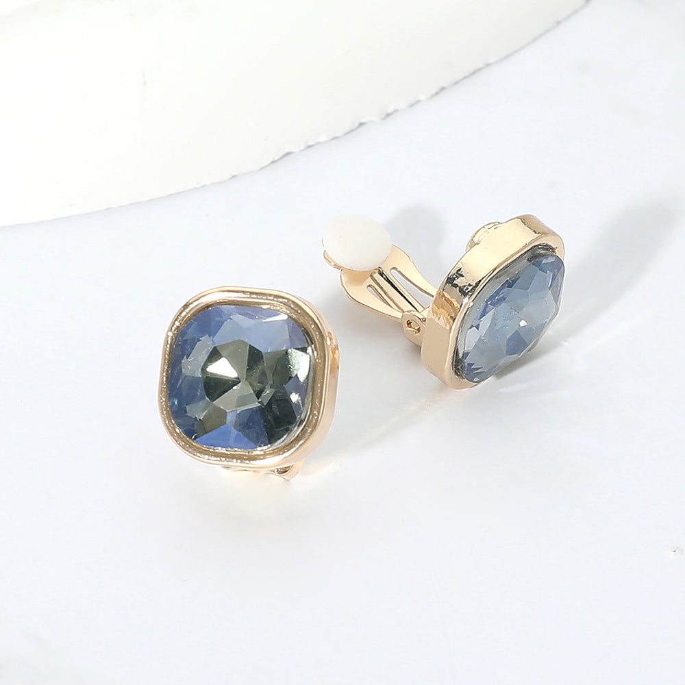 Square Cut Gem Evening Stud Clip On Earrings