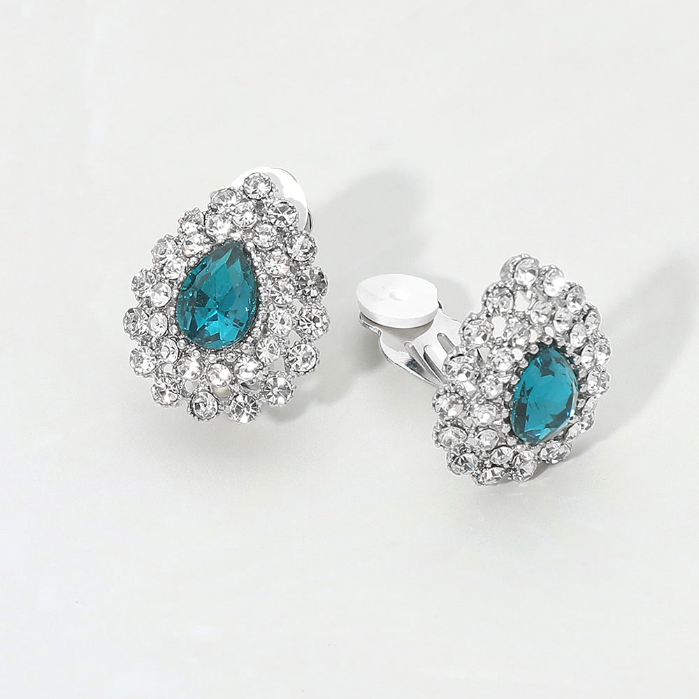 Teardrop Cluster Evening Clip On Earrings