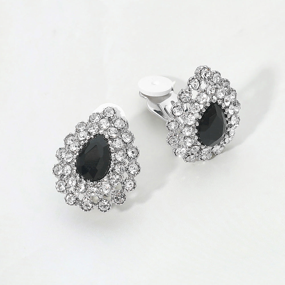 Teardrop Cluster Evening Clip On Earrings