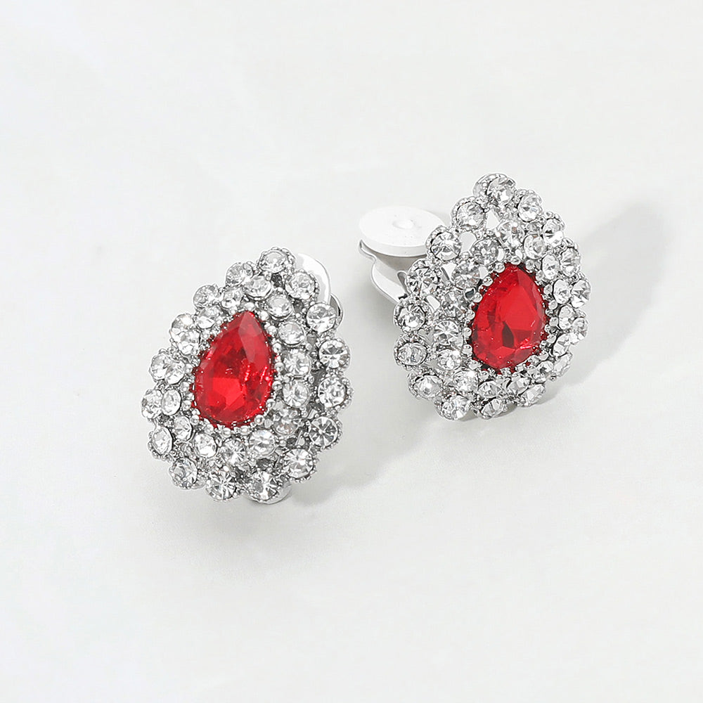 Teardrop Cluster Evening Clip On Earrings