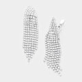 Rhinestone Statement Fringe Drop Evening Clip On Earrings