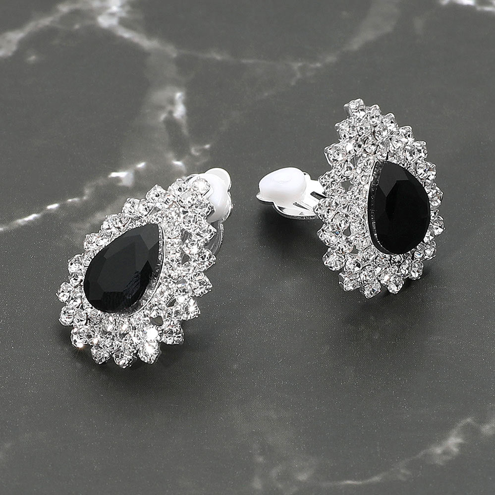 Teardrop Cluster Evening Clip On Earrings