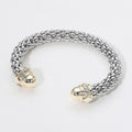 Two Tone Stone Paved Dome Tip Cuff Bracelet