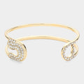 Stone Paved Tip Safety Pin Cuff Bracelet