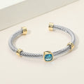 Square Stone Bezel Accent Two Tone Twisted Cable Cuff Bracelet