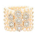 Stone Embellished Multi Layered Pearl Stretch Bracelet