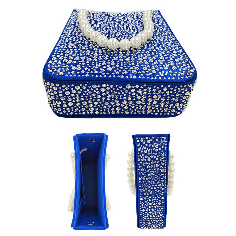 Bling Rectangle Pearl Handle Evening Tote / Crossbody Bag