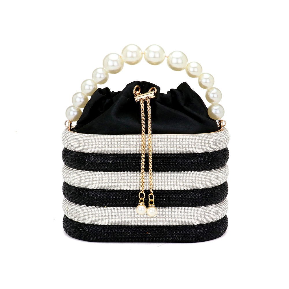 Bling Pearl Top Handle Drawstring Box Crossbody Bag