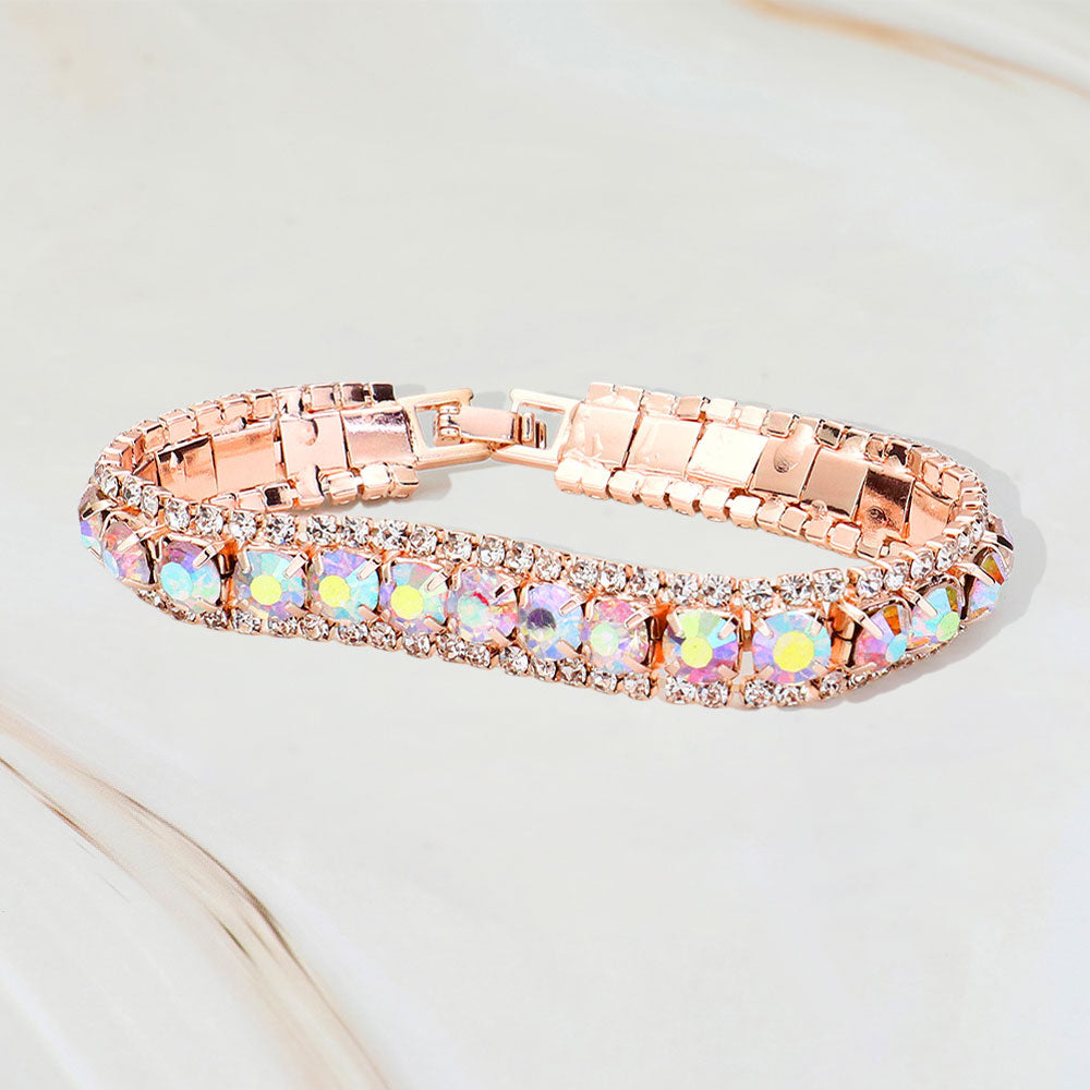 Round Crystal Rhinestone Trim Evening Bracelet