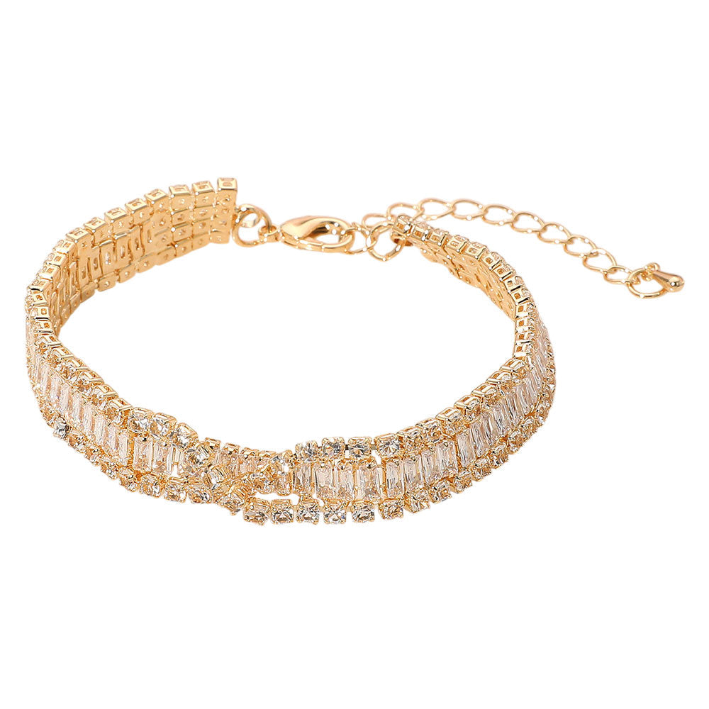 Baguette CZ Stone Embellished Evening Bracelet