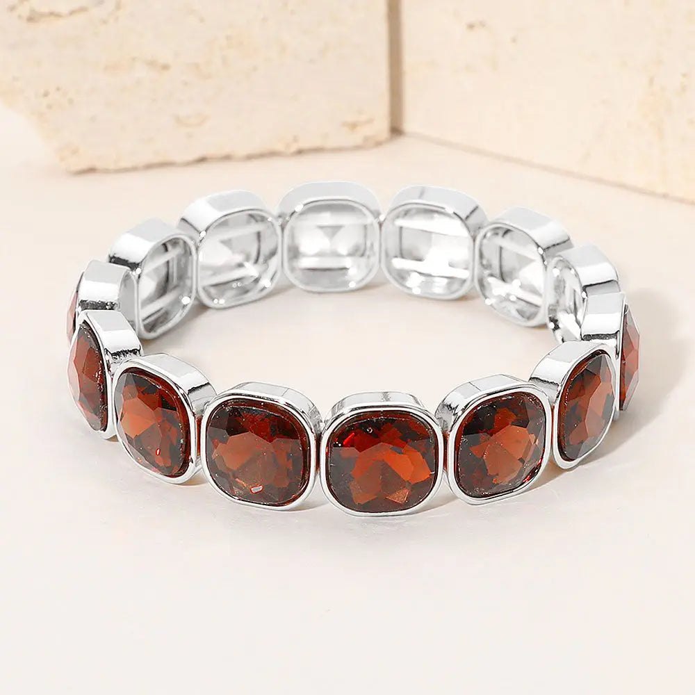 Square Cut Gem Beaded Stretch Evening Bracelet