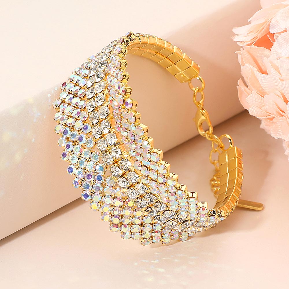 Multi-Row Rhinestone Embellished Evening Bracelet