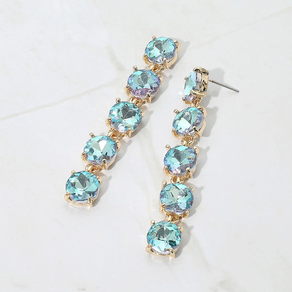 Round Stone Link Dangle Evening Earrings