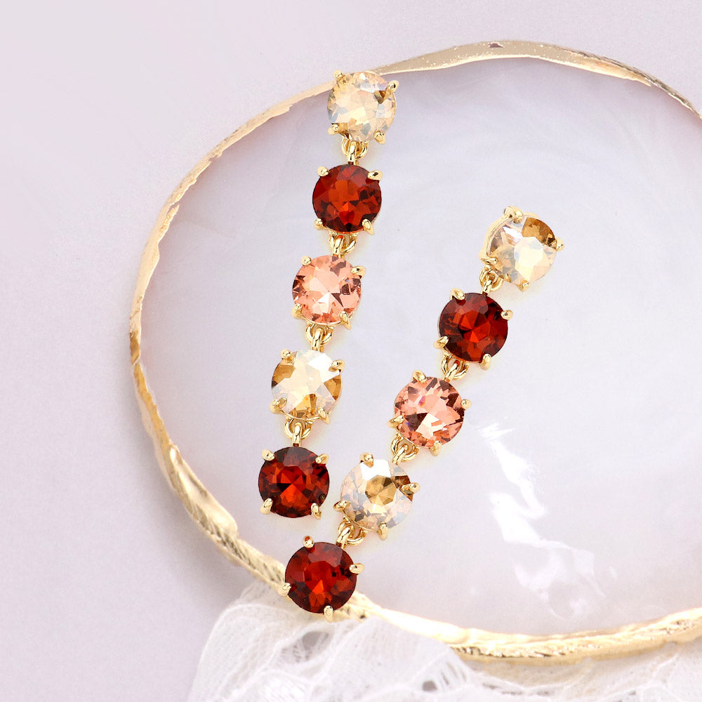 Round Stone Link Dangle Evening Earrings