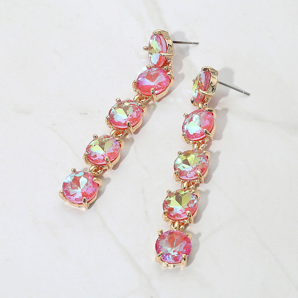 Round Stone Link Dangle Evening Earrings