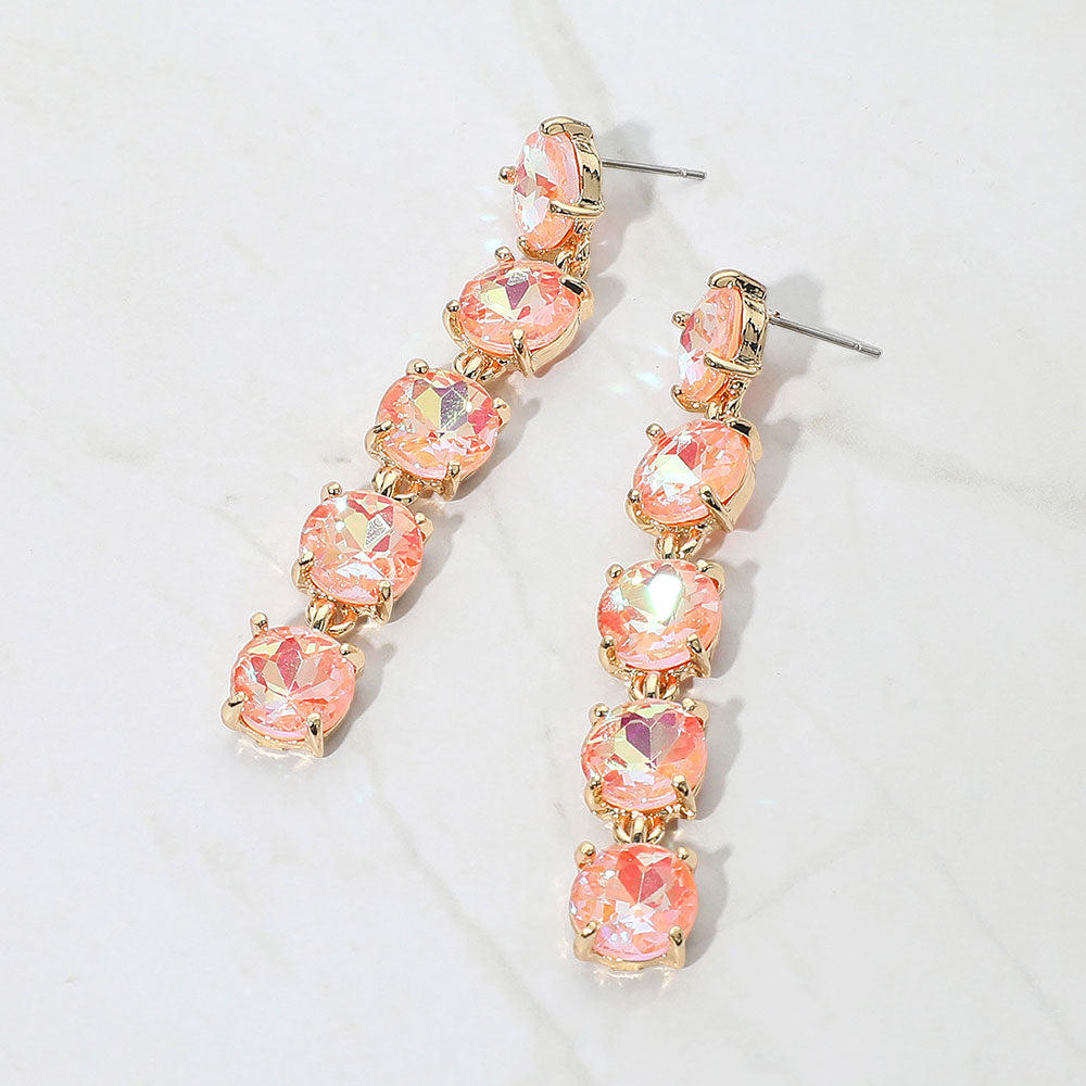 Round Stone Link Dangle Evening Earrings