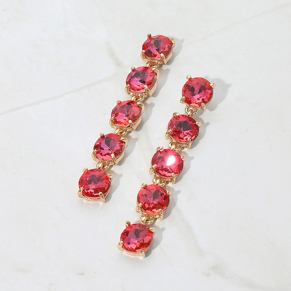 Round Stone Link Dangle Evening Earrings