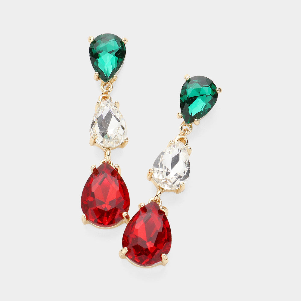 Teardrop Stone Link Dropdown Evening Earrings