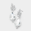 Rhinestone Pave Leaf Crystal Teardrop Evening Earrings
