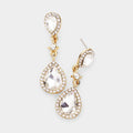 Double Teardrop Stone Accented Dangle Evening Earrings