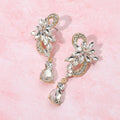 Flower Stone Cluster Teardrop Dangle Evening Earrings