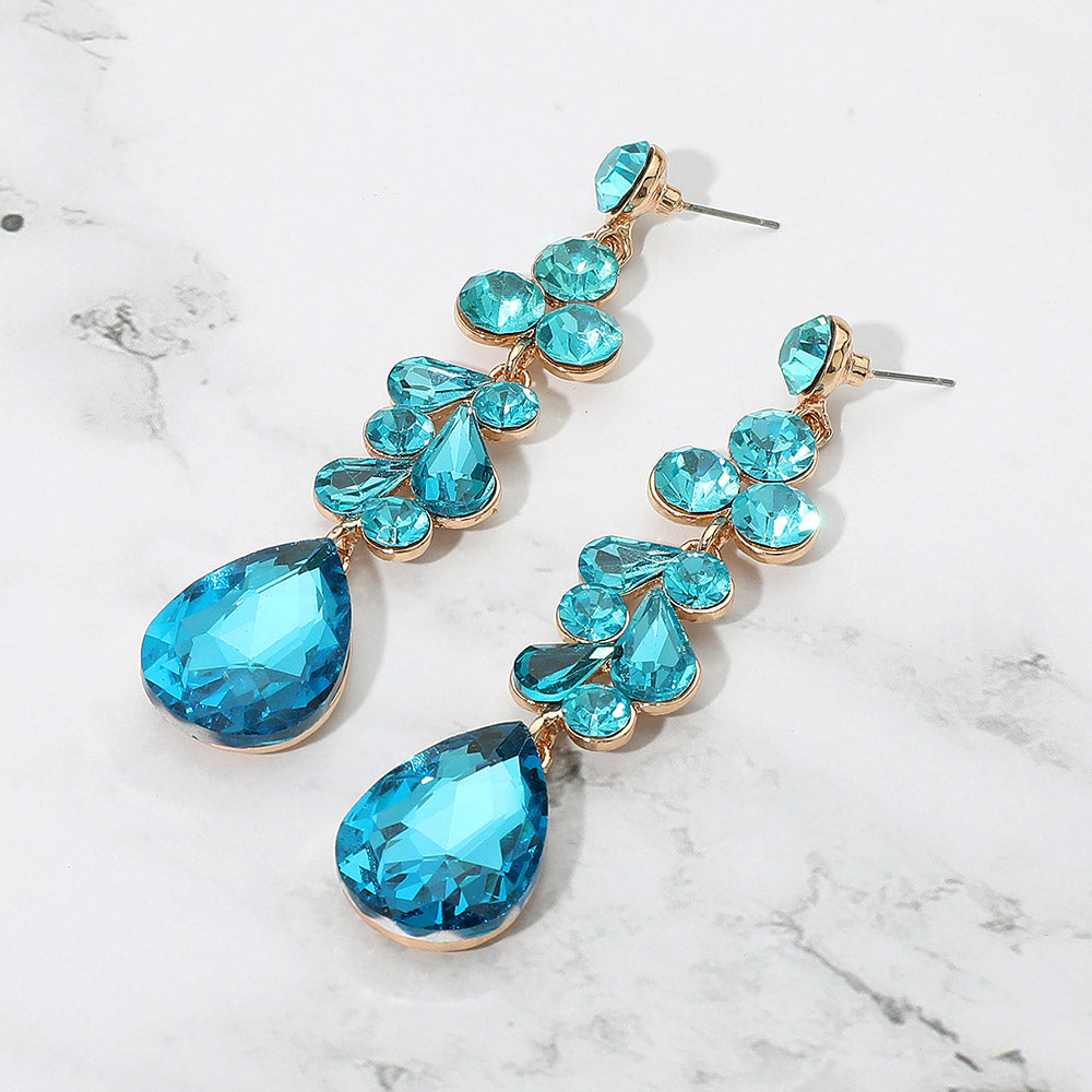 Teardrop Stone Cluster Drop Evening Earrings