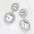 Bold Double Oval Pave Halo Link Drop Evening Earrings