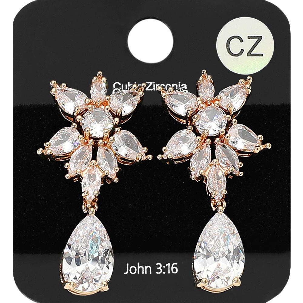 Marquise CZ Stone Cluster Teardrop Drop Dangle Evening Earrings