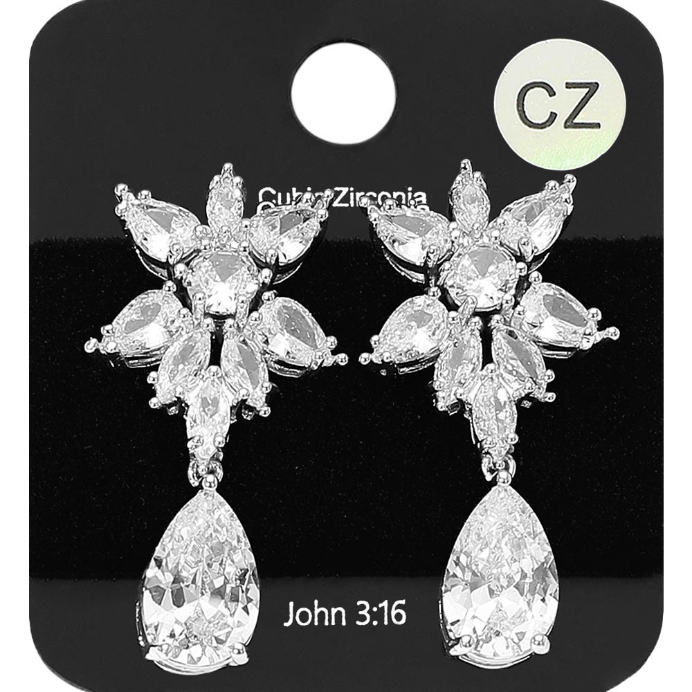 Marquise CZ Stone Cluster Teardrop Drop Dangle Evening Earrings