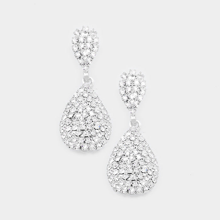 Crystal Rhinestone Pave Teardrop Evening Earrings