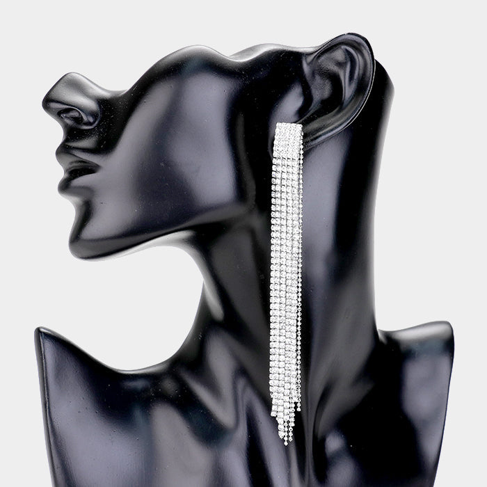 Rhinestone Pave Long Drop Evening Earrings