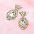 Teardrop Accented Rhinestone Embellished Evening Dangle Earrings