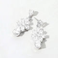 Flower CZ Stone Cluster Teardrop Dangle Evening Earrings