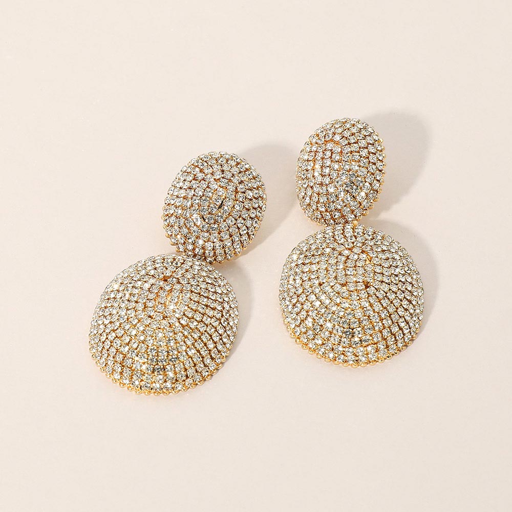 Bold Rhinestone Pave Oval Dome Drop Statement Earrings