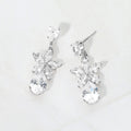 CZ Floral Teardrop Link Drop Evening Earrings