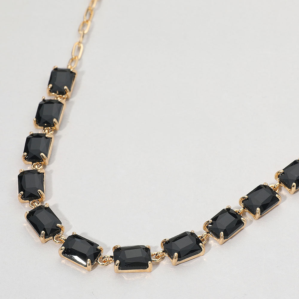 Cushion Rectangular Stone Cluster Link Evening Necklace