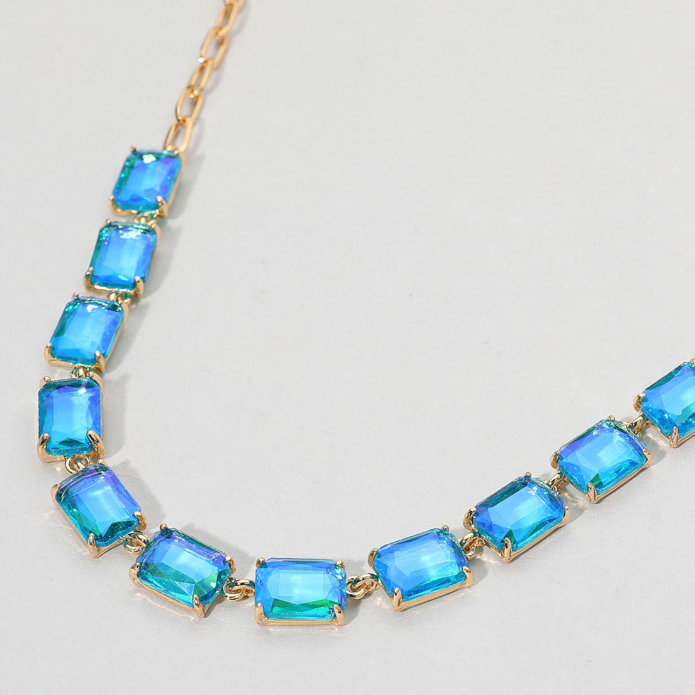 Cushion Rectangular Stone Cluster Link Evening Necklace