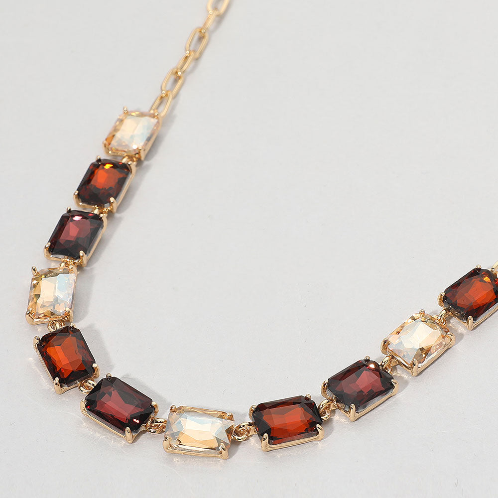 Cushion Rectangular Stone Cluster Link Evening Necklace