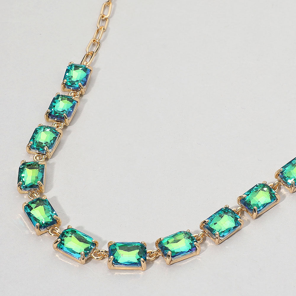 Cushion Rectangular Stone Cluster Link Evening Necklace