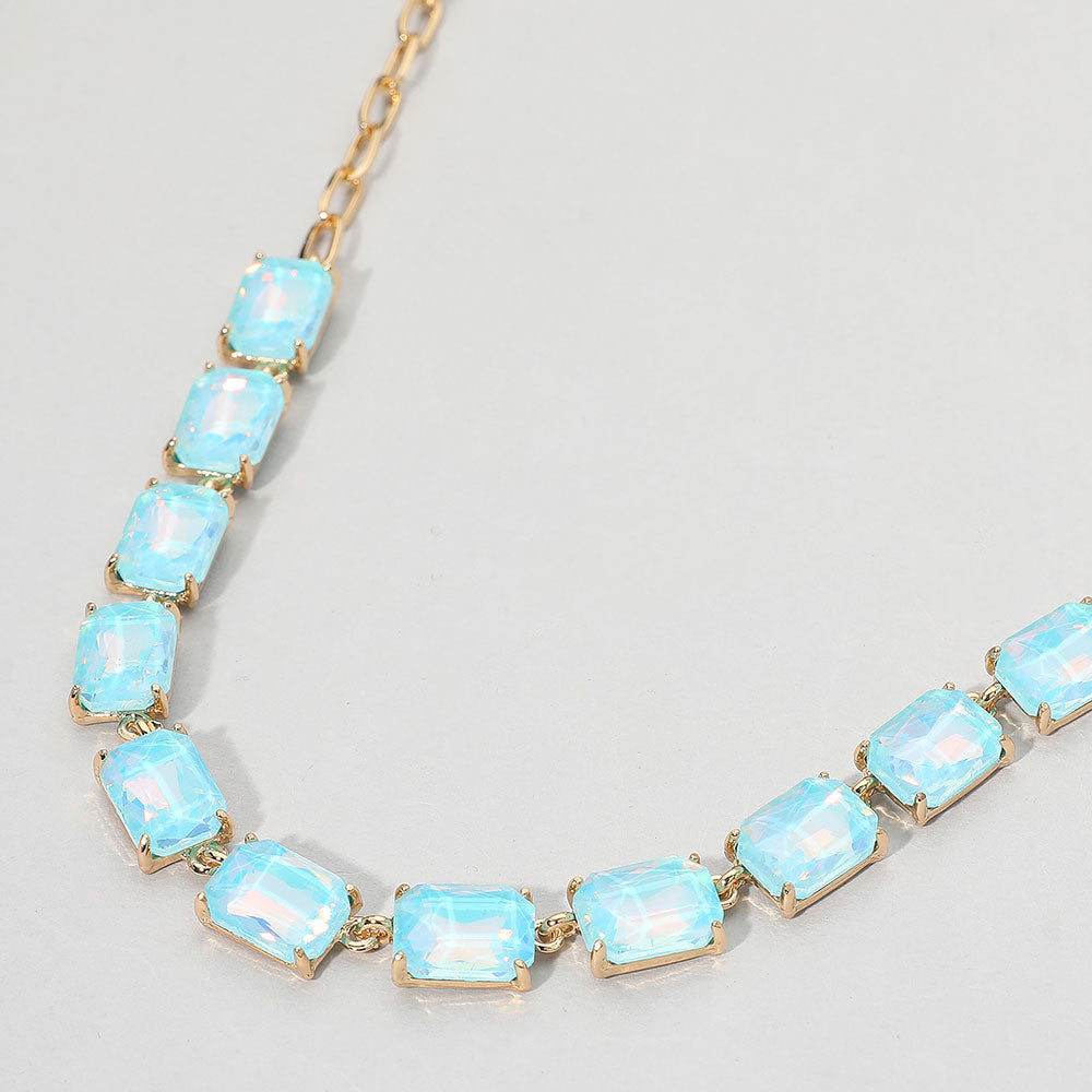 Cushion Rectangular Stone Cluster Link Evening Necklace