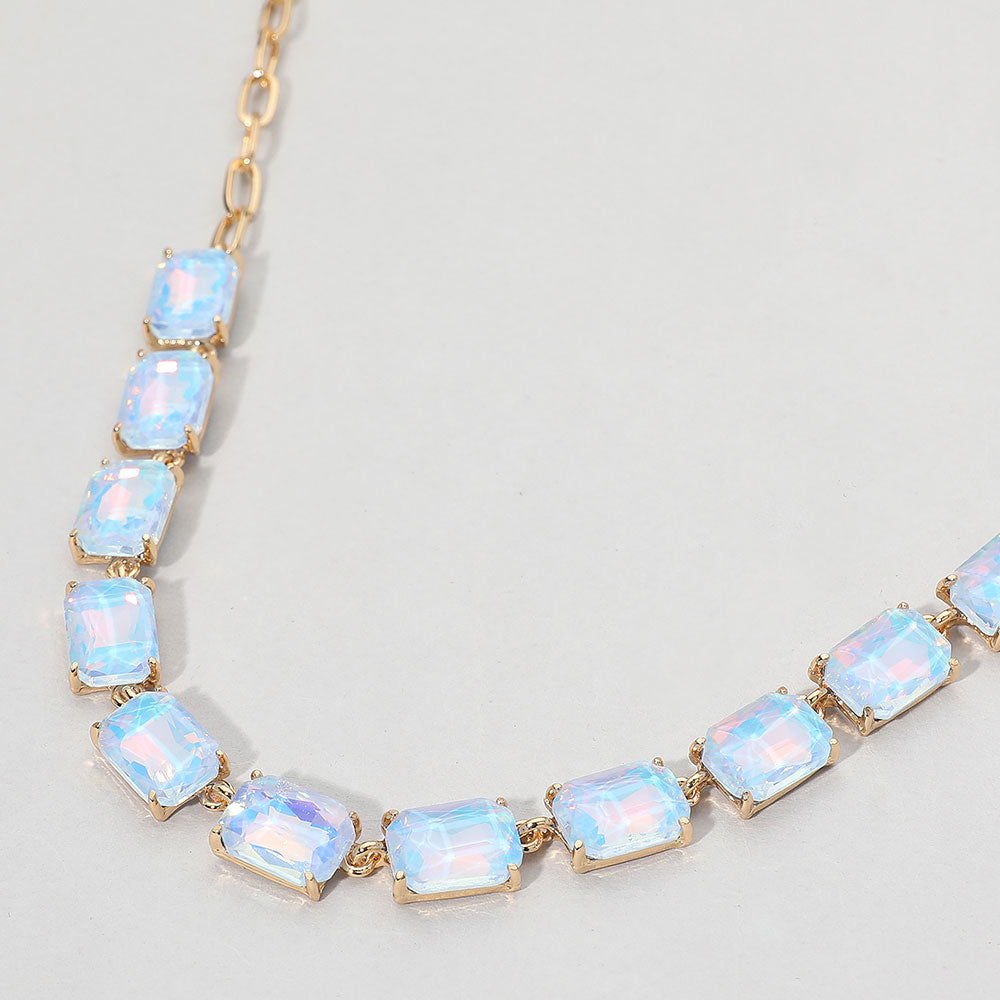 Cushion Rectangular Stone Cluster Link Evening Necklace