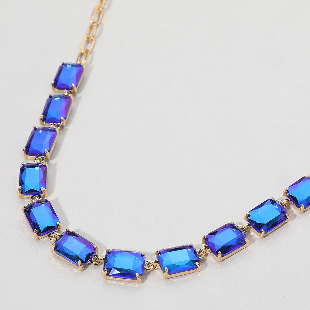 Cushion Rectangular Stone Cluster Link Evening Necklace