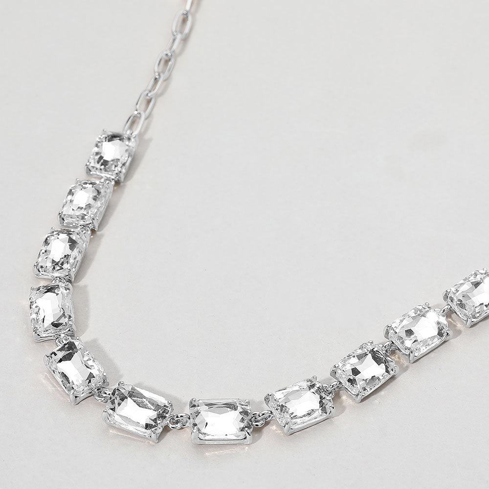Cushion Rectangular Stone Cluster Link Evening Necklace