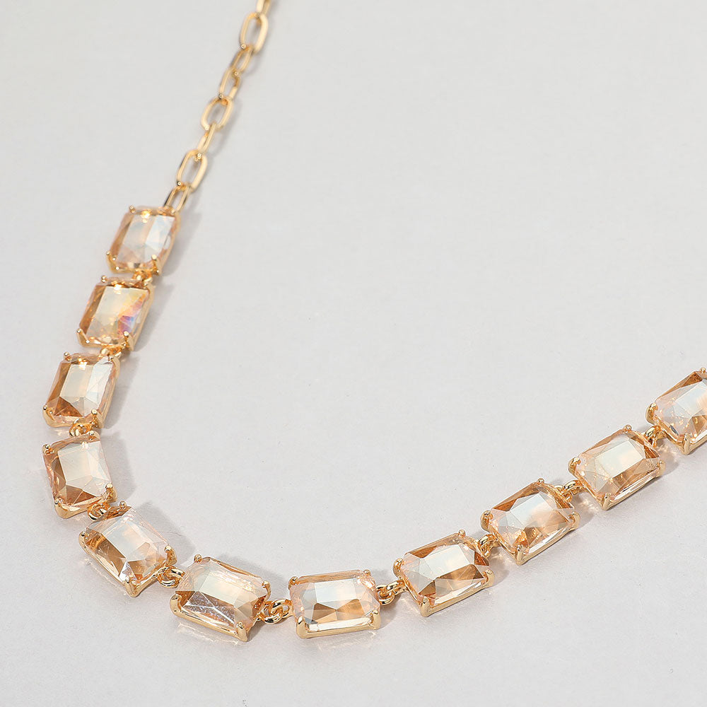 Cushion Rectangular Stone Cluster Link Evening Necklace