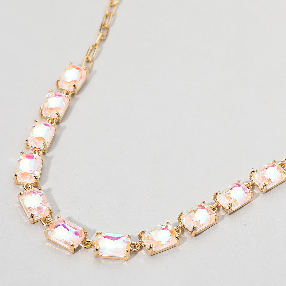 Cushion Rectangular Stone Cluster Link Evening Necklace