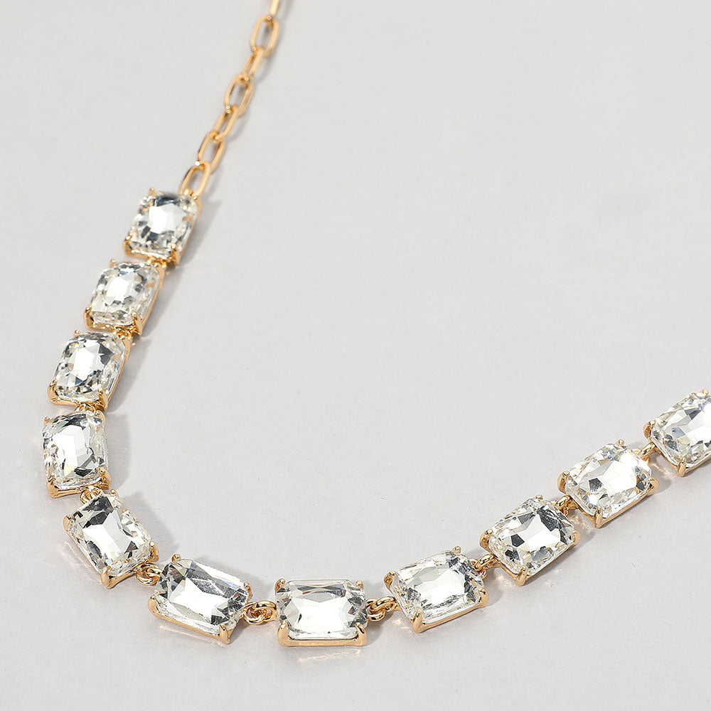 Cushion Rectangular Stone Cluster Link Evening Necklace